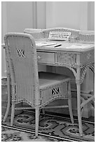 Desk in assembly room. Hot Springs National Park, Arkansas, USA. (black and white)