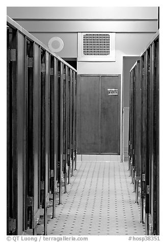 Mens dressing room, Fordyce bathhouse. Hot Springs National Park (black and white)