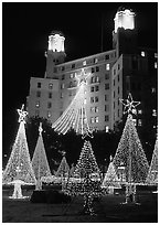 Christmas lights and  Arlington Hotel. Hot Springs, Arkansas, USA ( black and white)