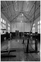 Gym inside Fordyce Bathhouse. Hot Springs National Park, Arkansas, USA. (black and white)