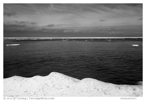 Open water and shelf ice, Lake Michigan. Indiana Dunes National Park (black and white)