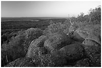 Eroded granite blocs on Mount Franklin at sunset. Isle Royale National Park, Michigan, USA. (black and white)