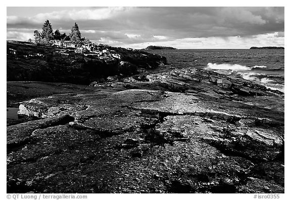Rock slabs near Scoville point. Isle Royale National Park (black and white)