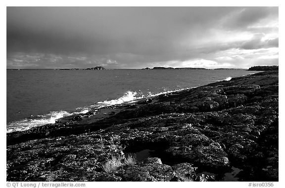 Rock slabs near Scoville point. Isle Royale National Park (black and white)