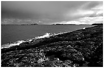 Rock slabs near Scoville point. Isle Royale National Park, Michigan, USA. (black and white)