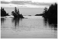 Dusk on Chippewa harbor. Isle Royale National Park, Michigan, USA. (black and white)