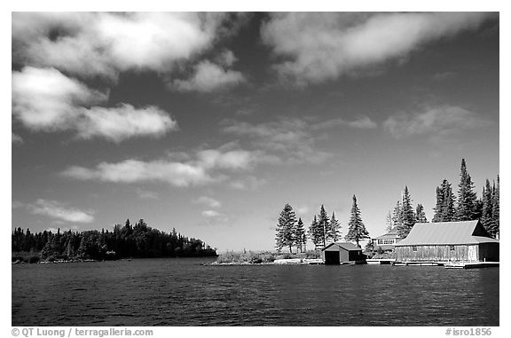 Private fishermen's residences. Isle Royale National Park (black and white)