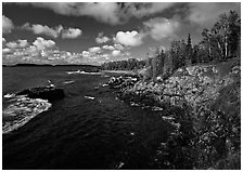 Rocky Lakeshore. Isle Royale National Park, Michigan, USA. (black and white)