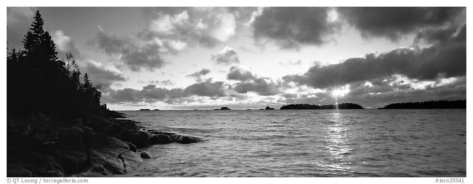 Lake Superior cloudy sunrise. Isle Royale National Park (black and white)