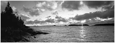 Lake Superior cloudy sunrise. Isle Royale National Park (Panoramic black and white)