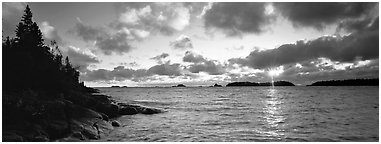 Lake Superior cloudy sunrise. Isle Royale National Park (Panoramic black and white)