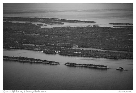 Aerial View of Rock Harbor. Isle Royale National Park (black and white)