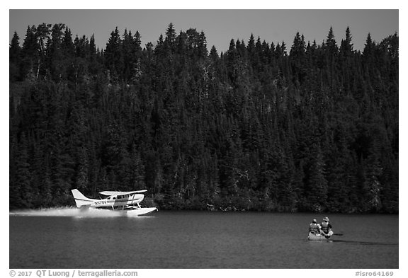 Seaplane and canoe. Isle Royale National Park (black and white)