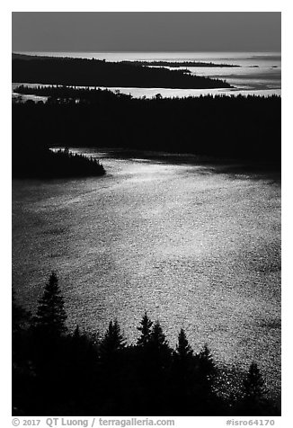 Duncan Bay from Louise Lookout, afternoon. Isle Royale National Park (black and white)