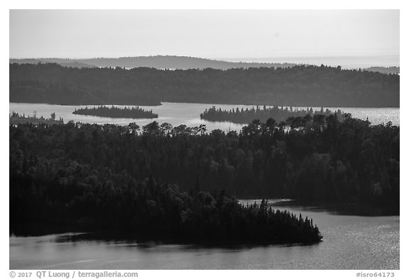 Ridges and islets from Louise Lookout. Isle Royale National Park (black and white)