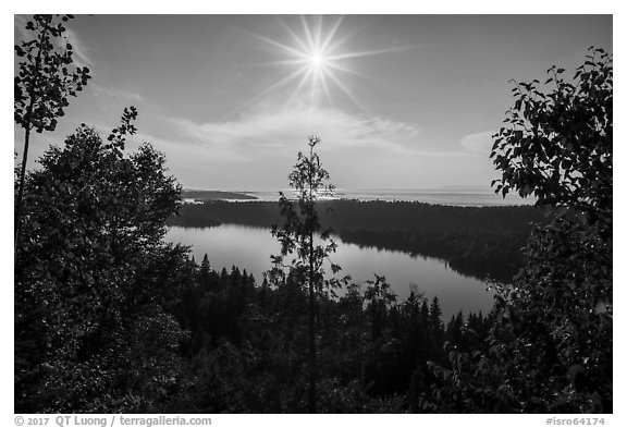 View from Louise Lookout looking into the sun. Isle Royale National Park (black and white)