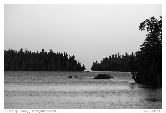 Tobin Harbor, sunset. Isle Royale National Park (black and white)