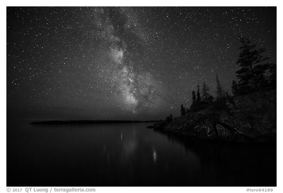 Milky Way, Smithwitck Island, Rock Harbor shores. Isle Royale National Park (black and white)