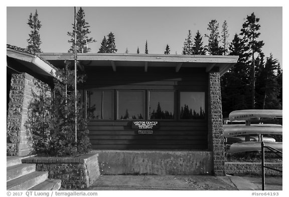 Rock Harbor Visitor Center. Isle Royale National Park (black and white)