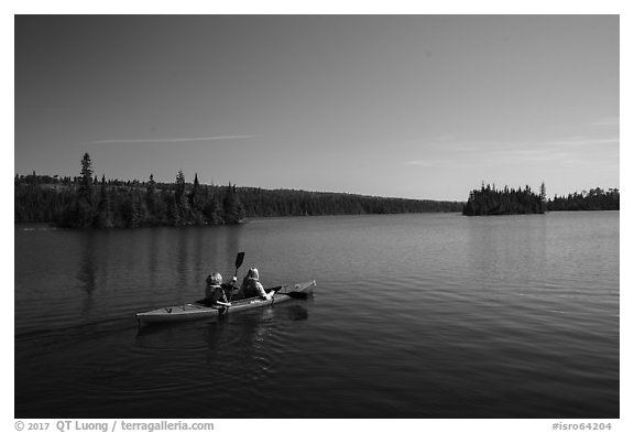 Kayakers, Tobin Harbor. Isle Royale National Park (black and white)
