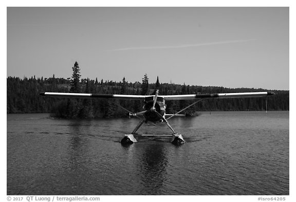 Sea Plane approaching, Tobin Harbor. Isle Royale National Park (black and white)