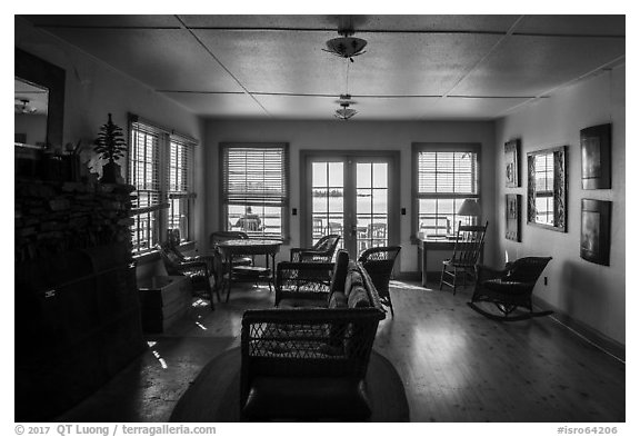 Inside Rock Harbor Lodge. Isle Royale National Park (black and white)