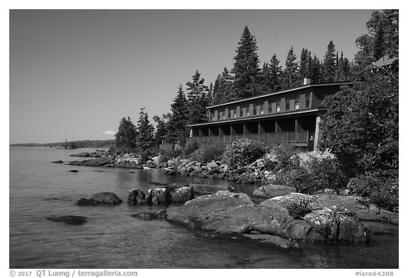 Guest units, Rock Harbor Lodge. Isle Royale National Park (black and white)