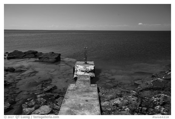 Abandoned dock and clear Lake Superior waters, Passage Island. Isle Royale National Park (black and white)