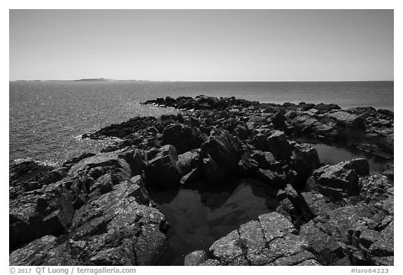 Pools and tip of Passage Island and Isle Royale in the distance. Isle Royale National Park (black and white)