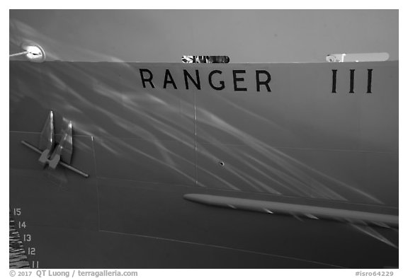 Ranger III anchor and name. Isle Royale National Park (black and white)