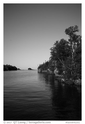 Trees and reflections, Tookers Island. Isle Royale National Park (black and white)