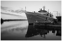 Ranger 3 national park service ferry moored at Rock Harbor. Isle Royale National Park ( black and white)