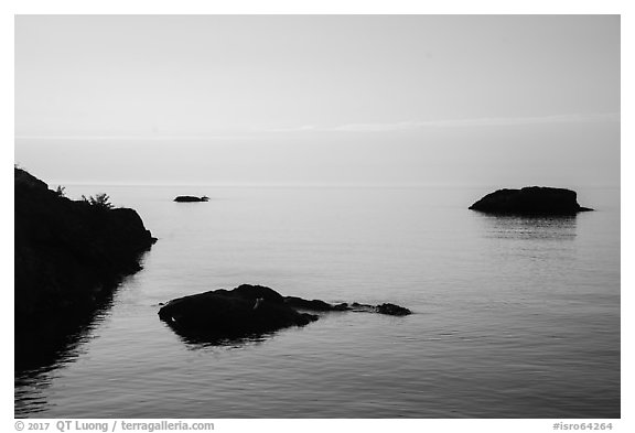 Dark rocks, early morning, Lake Superior. Isle Royale National Park (black and white)