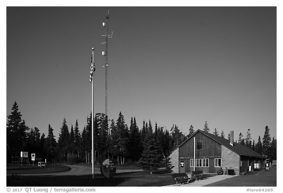 National Park Service headquarters, Mott Island. Isle Royale National Park (black and white)