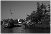 Islets and Rock Harbor Lighthouse. Isle Royale National Park ( black and white)