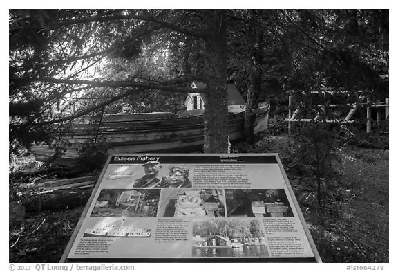 Edisen Fishery interpretive sign. Isle Royale National Park (black and white)