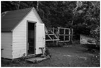 Honeymoon cabin and net reels, Edisen Fishery. Isle Royale National Park ( black and white)