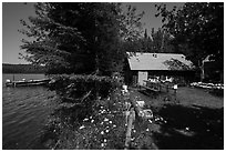 Bangsund Cabin and moose antlers collection. Isle Royale National Park ( black and white)