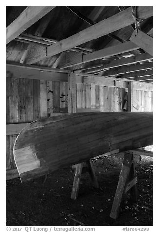 Canoe being built, Bangsund Cabin site. Isle Royale National Park (black and white)