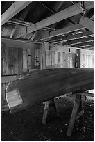 Canoe being built, Bangsund Cabin site. Isle Royale National Park ( black and white)
