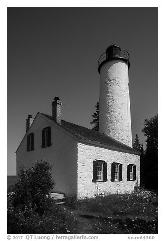 Rock Harbor Lighthouse, afternoon. Isle Royale National Park (black and white)