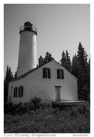 Close view of Rock Harbor Lighthouse. Isle Royale National Park (black and white)