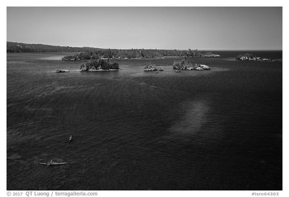 Kayakers and Caribou Island. Isle Royale National Park (black and white)