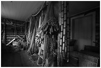 Net House interior, Edisen Fishery. Isle Royale National Park ( black and white)