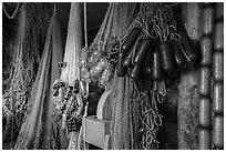 Fishing nets in Net House, Pete Edisen Fishery. Isle Royale National Park ( black and white)