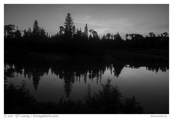 Tree ridge at sunset, Moskey Basin. Isle Royale National Park (black and white)