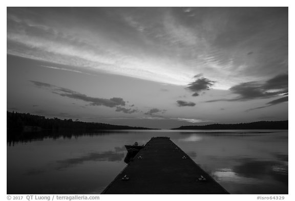 Dock and Moskey Basin, sunrise. Isle Royale National Park (black and white)