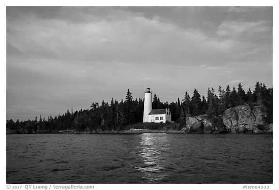 Rock Harbor Lighthouse, early morning. Isle Royale National Park (black and white)