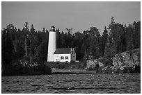 Rocks and Rock Harbor Lighthouse. Isle Royale National Park ( black and white)