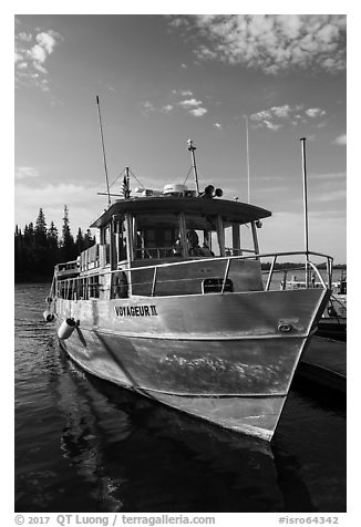 Voyageur II ferry moored at Rock Harbor. Isle Royale National Park (black and white)